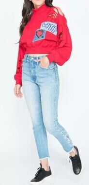 PRPS GOODS & CO Sz32 AMX HI-RISE SIDE FRAY BOYFRIEND JEANS LIGHT STONE
